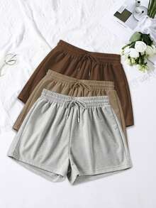 3 chiếc quần short thể thao thường ngày, màu trơn, cạp chun, có dây rút. - Nhiều màu - Xem 4