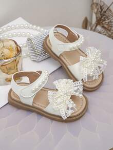 1 Pair Girls' Cute Fashion Princess Sandals, Summer New Outdoor Academy Bowknot Decor Minimalist Casual Infant Toddler Sandals, Non-Slip Comfortable Baby Sandals - Beige - View 4