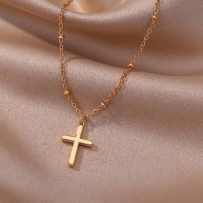 1 pieza Collar de cruz dorado de alta calidad de acero inoxidable 316 para mujeres, cómodo y versátil, minimalista y elegante, adecuado para uso diario o fiestas, accesorio de joyería de moda, un regalo refinado para mujeres