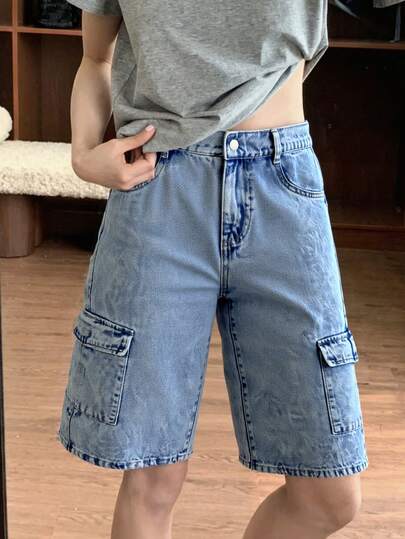 1pc Girls' Casual Vintage Style Loose Fit Distressed Wide Leg Jeans With Side Pockets, Versatile Summer Pants