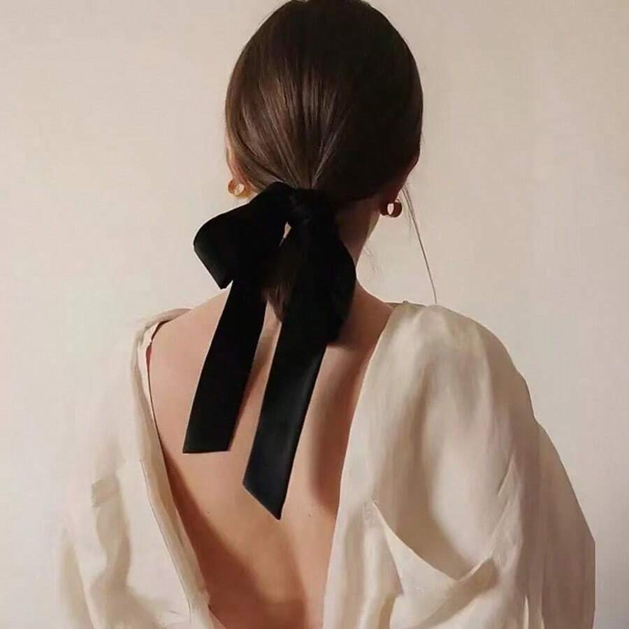 Băng đô cài tóc kiểu sao mới, siêu dài, chất liệu nhung đen, phụ kiện tóc retro, nơ cài tóc kiểu sao mạng, 1 chiếc. - màu đen - Xem 1