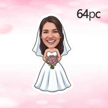 36/64/144pcs Stiker Pengantin Wanita yang Dipersonalisasi, Stiker Gelas Anggur dengan Foto Wajah Pengantin Wanita yang Disesuaikan, Stiker Gelas Pesta Lajang, Suvenir Pesta - MultiWarna - View 18