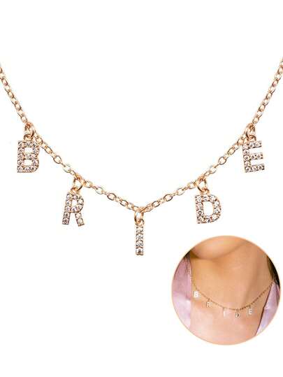 1 chiếc mặt dây chuyền chữ "Bride" đính kim cương, vòng cổ choker thanh lịch, dây chuyền vàng mảnh mai, thích hợp cho ngày cưới, lễ đính hôn, tiệc độc thân, tiệc cô dâu, phụ kiện cưới và quà tặng cô dâu.