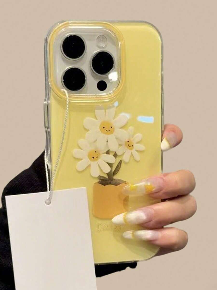 1 pieza Funda protectora brillante con girasol de primavera, cobertura completa anti-caída para iPhone11/12/13/14/15/16/17/PROMAX - Amarillo - Ver 1