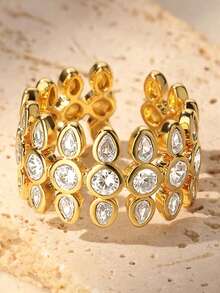 1pc Exquisite Cubic Zirconia Ring, Suitable For Women, Can Be Worn For Weddings, Engagements, Valentine's Day, Parties, An Ideal Gift Choice - 2# - View 8