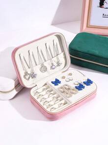 1pc Velvet Jewelry Box With Zipper, Large Capacity Jewelry Storage Box With 2 Removable Dividers, Earrings Rings Bracelets Necklaces Accessories Display Case, Ideal Gift For Girlfriend, Friend, Girl, Mother's Day - Multicolor - View 7