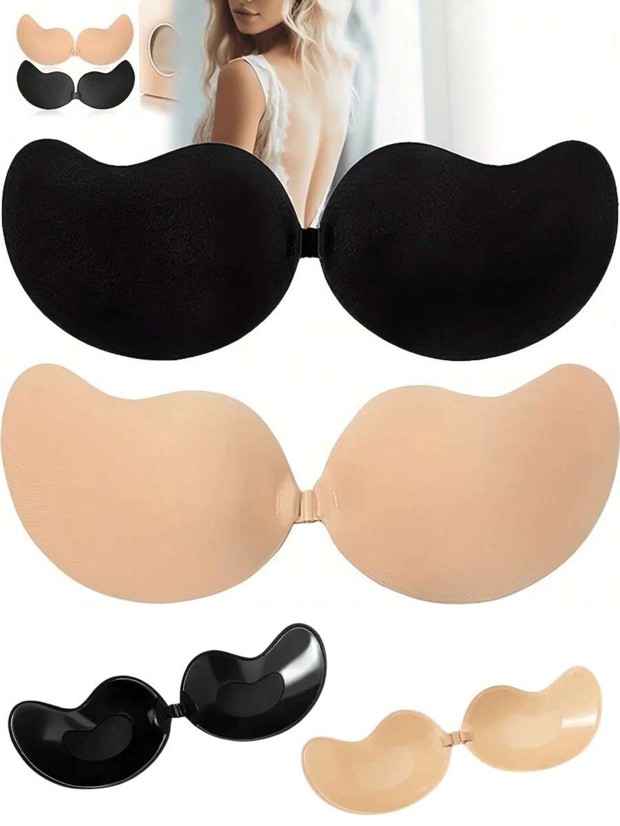 2pcs Mango Shaped Strapless Wireless Bras, Ultra-Thin Seamless Lightweight & Comfortable, Suitable For Small Bust Bikini, Essential Summer Wardrobe Item - Multicolor - View 1