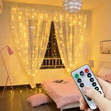 1 bộ đèn dây rèm USB có điều khiển từ xa, 8 chế độ đèn LED, trang trí cây thông Noel, đèn rèm cửa sổ phòng ngủ, đèn vòng hoa, trang trí Giáng sinh/Halloween/nhà cửa, trang trí đám cưới/tiệc tùng/sinh nhật/sân vườn. - đèn rèm USB - Xem 2