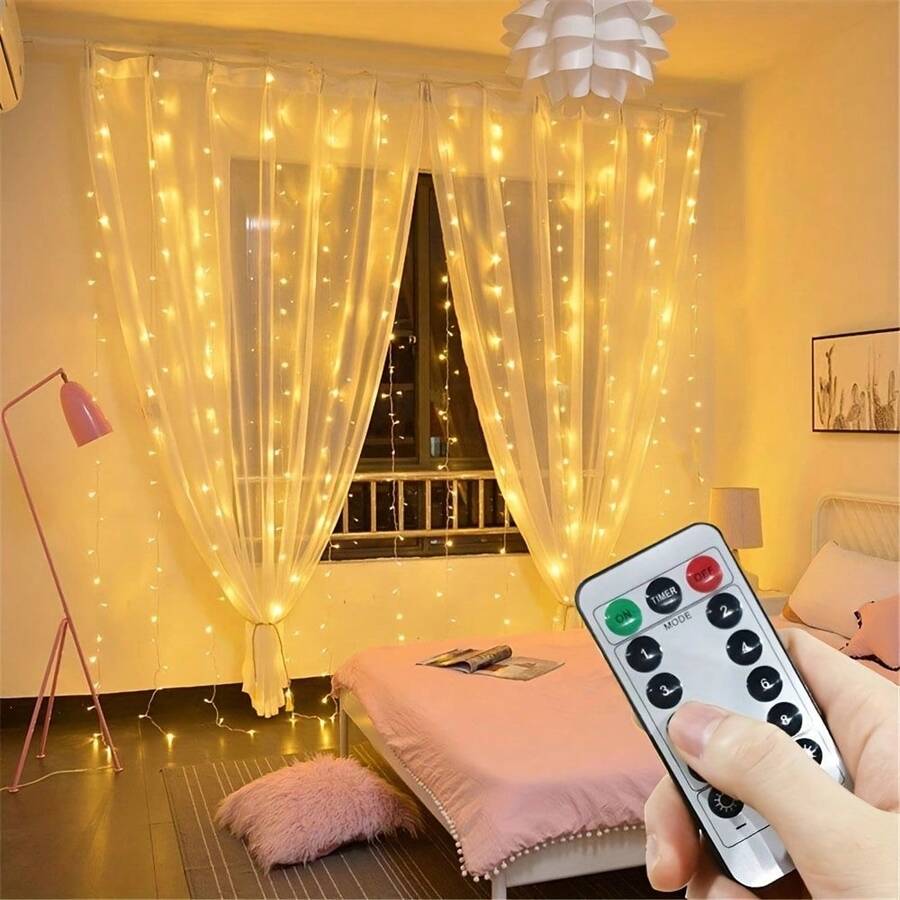 1 bộ đèn dây rèm USB có điều khiển từ xa, 8 chế độ đèn LED, trang trí cây thông Noel, đèn rèm cửa sổ phòng ngủ, đèn vòng hoa, trang trí Giáng sinh/Halloween/nhà cửa, trang trí đám cưới/tiệc tùng/sinh nhật/sân vườn.