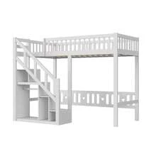 Caluself 140 X 200 Cm, Bunk Bed, Double Bed With Star-Patterned Mesh, Made Of Solid Wood, With Safety Ladder And Storage Space, With Slatted Base, White, Without Mattress - White - View 9