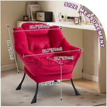 Lazy Chair, Relaxing Chair With Metal Frame And A Side Pocket, Simple Style Comfy Chairs For Bedrooms Living Room Balcony - Brick Red - View 4