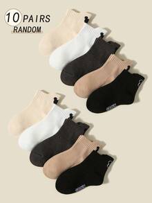 1/5/10 Pairs Disney Socks For Kids, Spring/Summer Classic Solid Color Series, Minimalist Fashion Mickey Mouse Ear/Mickey Mouse Pattern Decor, Skin-Friendly Soft Comfortable Breathable Casual Sports Socks, Suitable For Holiday Gifts/Back To School/Travel/Daily Matching/Leisure Sports, Random Color - Multicolor - View 9