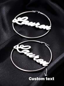 Customized Name Round Hoop Earrings For Women, Personalized Name Stainless Steel Oversized Hoop Earrings, Personalized Jewelry, Party Jewelry,Birthday - Multicolor - View 10