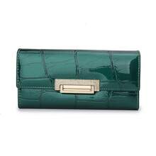 Long Genuine Leather Wallet Women, Patent Leather With Stone Pattern And Clasp Clutch Bag - Black - View 7