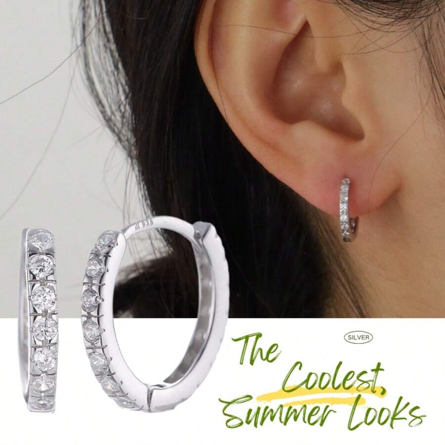Bông tai bạc Sterling 925 cổ điển, phong cách đa năng dễ phối đồ, thiết kế unisex cho cặp đôi - Bạc - Xem 1