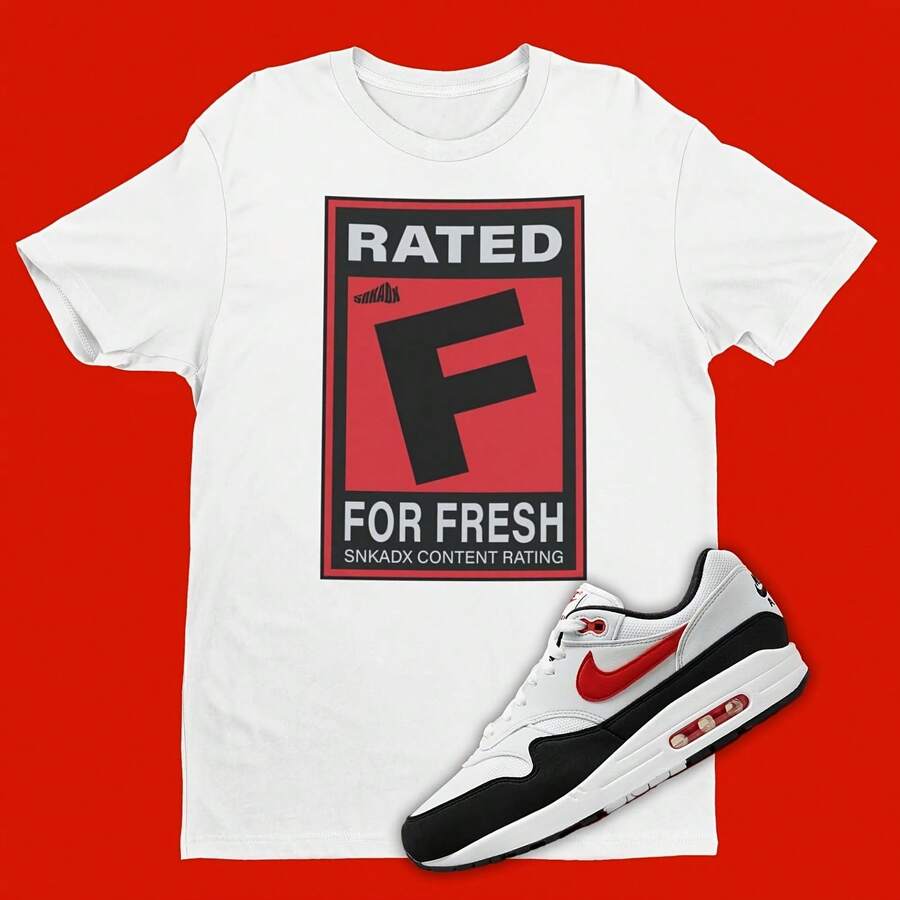 Calificado F para camiseta fresca para combinar con Airs Maxs 1 Chili 2023, trAJse de bola de zapatillas, camiseta de fiesta de zapatillas, ropa de cabeza de zapatilla, camiseta de calificación de jugador - forma - Ver 1