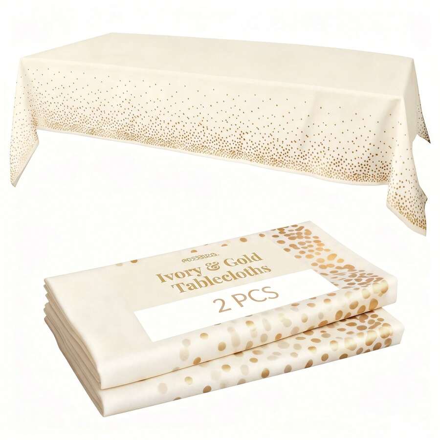 8/6/4/2 Pack Apricot Base Rose Gold & Silver Dot Disposable Plastic Tablecloth 54"X108", Waterproof Rectangular Table Cover For Wedding & Party - Apricot Base With Gold Dots - View 1
