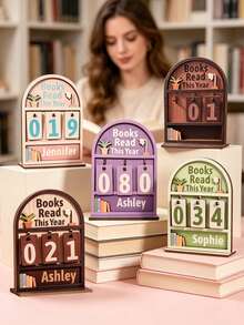 Personalized Annual Reading Counter & Custom Reading Tracker - A Charming Mini-Bookshelf Featuring 30 Numbered Blocks. Handcrafted From Wood, It Boasts A Lightweight Yet Durable Design. Personalize This Reading Tracker With Your Own Name - Multicolor - View 2