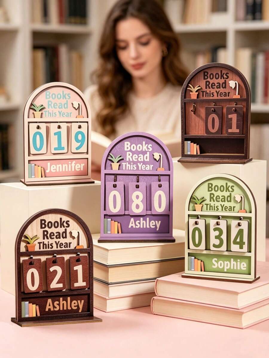 Personalized Annual Reading Counter & Custom Reading Tracker - A Charming Mini-Bookshelf Featuring 30 Numbered Blocks. Handcrafted From Wood, It Boasts A Lightweight Yet Durable Design. Personalize This Reading Tracker With Your Own Name