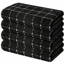 Homaxy/4Pcs Cotton Dish Towels Dishcloth Ultra Soft And Absorbent Kitchen Towels Household Cleaning Tools Kitchen Wash Cloth - 黑色 - 查看 6