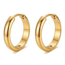 18K Gold Plated Stainless Steel Earrings | 9mm, Low Allergy Lassic Thick Gold Hoop Earrings Hypoallergenic Stainless Steel Ear Jewelry, Anti-Wear, Anti-Fading, Classic Minimalist Design, Unisex Jewelry Suitable For Daily, Holiday, Vacation, Party - XS - View 9