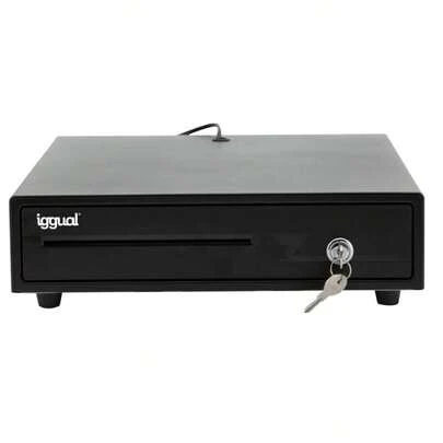  Iggual – IRON-10 Cash Drawer - Manual Or Automatic Cash Register, 4 Bills And 6 Coins - 3 Position Lock - Steel+Plastic Material - Professional Use - Black (38x33.5x8)
