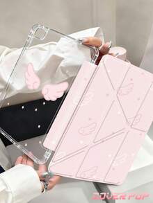 Pink Wings Star Dog Slogan Pattern Tablet Protective Case, Compatible With IPad 9.7/10.2/10.5/10.9/12.9/Pro 11, 10th Gen, Compatible With Samsung Galaxy Tab S6 Lite 10.4 Inch, Compatible With Kindle Paperwhite 12th Gen 2024, Kindle (11th Gen - 2024 Release), Soft Shockproof, Smart Stand/Auto Wake/Sleep, Y-Fold Tablet Cover, Multi-Angle Viewing - Multicolor - View 2