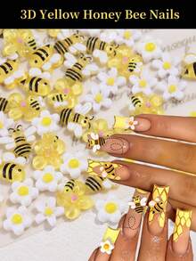 Five Resin Nail Art Designs Featuring Bees And Flowers, Freely Customize Your Nail Art. - Multicolor - View 2