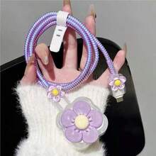 5pcs Minimalist Floral Design 40W Charger Protector Case, Suitable For IPhone 17/17 Pro Max 40W Fast Charger Cord Winder, Anti-Bending - Purple - View 6