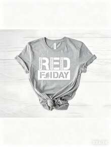 May 5th Day Casual T-Shirt 100% Cotton Women's Summer Top. On Fridays We Wear Red Shirts, We Wear Red To Remember Everyone's Deployment. American Flag American Veterans T-Shirt, American Flag T-Shirt 180g Breathable Cotton Tee, All Match - 灰色 - 查看 16
