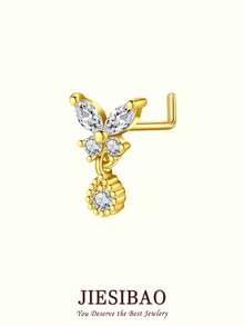 JIESIBAO 20G Dangle Nose Rings L Shaped Nose Stud Stainless Steel Butterfly Flower Heart Moon Dangle Nose Stud Ring Body Piercing Jewelry For Women Men For Daily Holiday Beach Vacation Gift Glamorous Music Festival Seaside Halloween Christmas Mother's Day Valentine's Day Coachella Summer Vacation - Multicolor - View 9