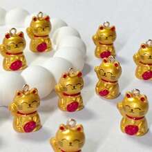 10 piezas Colgante de gato de la fortuna dorado lindo de resina, accesorios DIY 3D para aretes, collares y llaveros con diseño de animales - 10 gatos afortunados - Ver 5