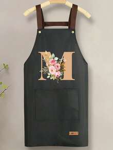 With Practical Pockets,Golden Floral Letters A-Z Print, Unisex, Heavy-Duty Bib Straps, Large Pockets,Washable,Stain-Resistant & Durable Kitchen Apron - Multicolor - View 24
