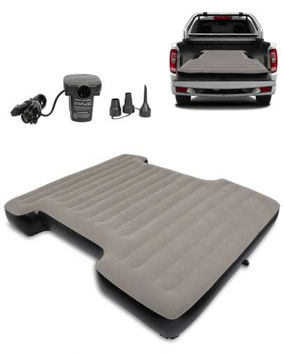 GCCSJ Inflatable Truck Bed Tent, Air Mattress With Air Pump – 6-6.5ft Full-Size Pickup Inflatable Mattress, Thickened Flocked Camping Bed W/ 2 Pillows, Carry Bag & Repair Kit, Quick Setup Car Bed For & Travel,Suitable For Outdoor Camping, Tents, And Trucks (Grey)