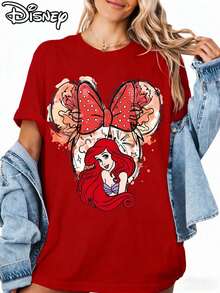 This Disney-Licensed Women's Summer Cotton T-Shirt Features A Mickey Mouse Head With A Red Polka-Dot Bow At The Ear Position, Centered Around Disney's Creating A Lively Party Vibe. Perfect For Taking Photos At Disneyland, As A Travel Souvenir, Or For Everyday Casual Wear. As Part Of A Disney Family Travel Set, It Also Makes An Ideal Valentine's Day Gift For Friends And Family. This New Spring Style Is Comfortable Against The Skin And Suitable For Outdoor Wear. - Đỏ - Xem 1