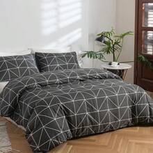Modern Rhombus Duvet Cover Set - Deep Gray Geometric Pattern - 100% Soft Breathable Polyester - Zipper Closure - Includes 1 Duvet Cover And 1/2 Pillowcases (Multiple Sizes) - Dark Grey - View 5