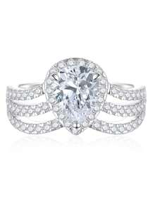 Luxury Super Shiny Geometric Round Cubic Zirconia Couple Rings, Engagement Wedding Party Gift Jewelry - White - View 3