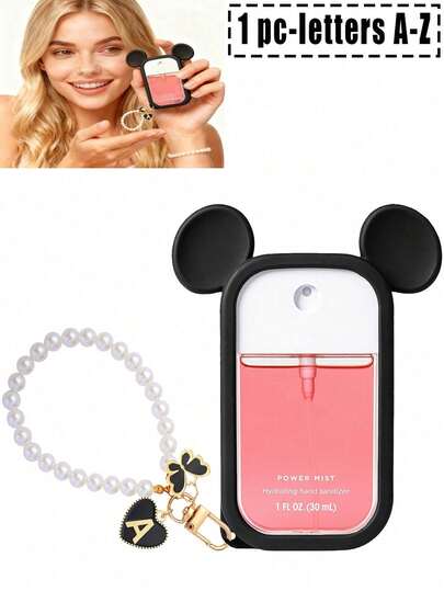 2pcs/1pc 1oz (30ml) Hand Sanitizer Spray Bottle Protective Case, 26 Floral & Letter Pearl Decorated Spray Bottle Label, And Silicone Mouse Ear Shaped Spray Bottle Anti-Drop Protective Case With Pearl Bracelet Design, Easy To Carry For Travel, Can Be Hung On Bag, Keys Or Backpack, Wear-Resistant, Waterproof, Washable And Reusable Protective Cover