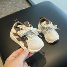 Zapatos deportivos casuales unisex para bebés, con diseño de patchwork de bloques de color, transpirables, antideslizantes, duraderos y cómodos, adecuados para el otoño - Caqui - Ver 6