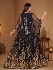 Đầm dạ hội dài tay hai mặt phối sequin SUPGIR [Họa tiết ngẫu nhiên] dành cho nữ, màu đen, có thắt lưng. - màu đen - Xem 2