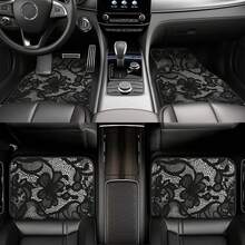 4pcs Black Lace Pattern Car Floor Mats |     Stylish, Easy To Clean, Universal Fit For All Vehicle Models, Durable Polyester Fiber, Long Lasting Protection, Enhances Driving Pleasure, Perfect Gift For Friends And Family - 4件套 - 查看 3
