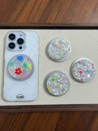 Summer Floral Magnetic Phone Holder, Suitable For Magnetic Phone Cases, Shell Texture Flower Foldable Desktop Stand
