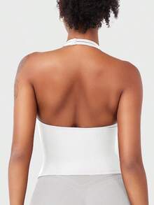 Women Wrap Halter Workout Tank V Neck Longline Sports Bras Backless Padded Gym Yoga Tank Tops Y2k Casual Crop - White - View 6