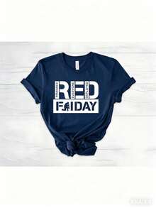 May 5th Day Casual T-Shirt 100% Cotton Women's Summer Top. On Fridays We Wear Red Shirts, We Wear Red To Remember Everyone's Deployment. American Flag American Veterans T-Shirt, American Flag T-Shirt 180g Breathable Cotton Tee, All Match - 藏蓝色 - 查看 11