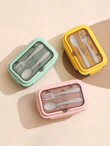 Scatola per il pranzo a tenuta stagna, Bento Box a 3 scomparti, Scatola per il pranzo per adulti, Microonde, Con cucchiaio e forchetta, Capacità elevata, Conservazione della freschezza, Anti-polvere, Con coperchio a scorrimento quadrato, Contenitore per il pranzo riutilizzabile a tenuta stagna, Scatola per pasti portatile adatta per lavoro o scuola - Multicolore - Visualizzare 9