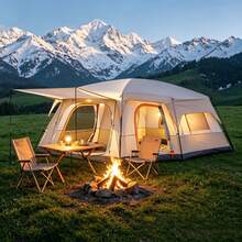 campility 4/8/12 Person Outdoor Camping Tent, Double Layer Rainproof, Windproof, And Sunproof, With Breathable Mesh Windows, Suitable For All Seasons, Portable Outdoor Tent For Hiking, Beach Trips, And Other Outdoor Activities - Multicolor - View 2