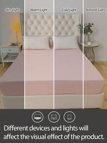 1pc Solid Color, Textured Wrinkle, Raised Pattern Fitted Sheet, Mattress Protector Cover, Deep Pocket Design, Soft & Breathable, Fits Various Bed Sizes - Pink - View 8