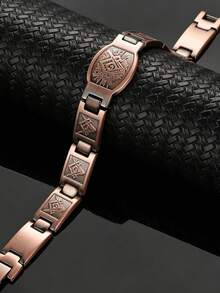 1 pieza Pulsera magnética geométrica ajustable para hombres, estilo de moda, adecuada para uso diario y ocasiones de fiesta, gran regalo para él (sin caja) - Bronce - Ver 3