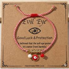 1pc Boho Minimalist Red & White Braided Bracelet With Evil Eye Pendant, Adjustable Lucky Charm Bracelet, Comes With Blessing Card, Gift For Family, Friends, Lover, Birthday, Home, Lucky, Protection, Best Gift - Multicolor - View 5