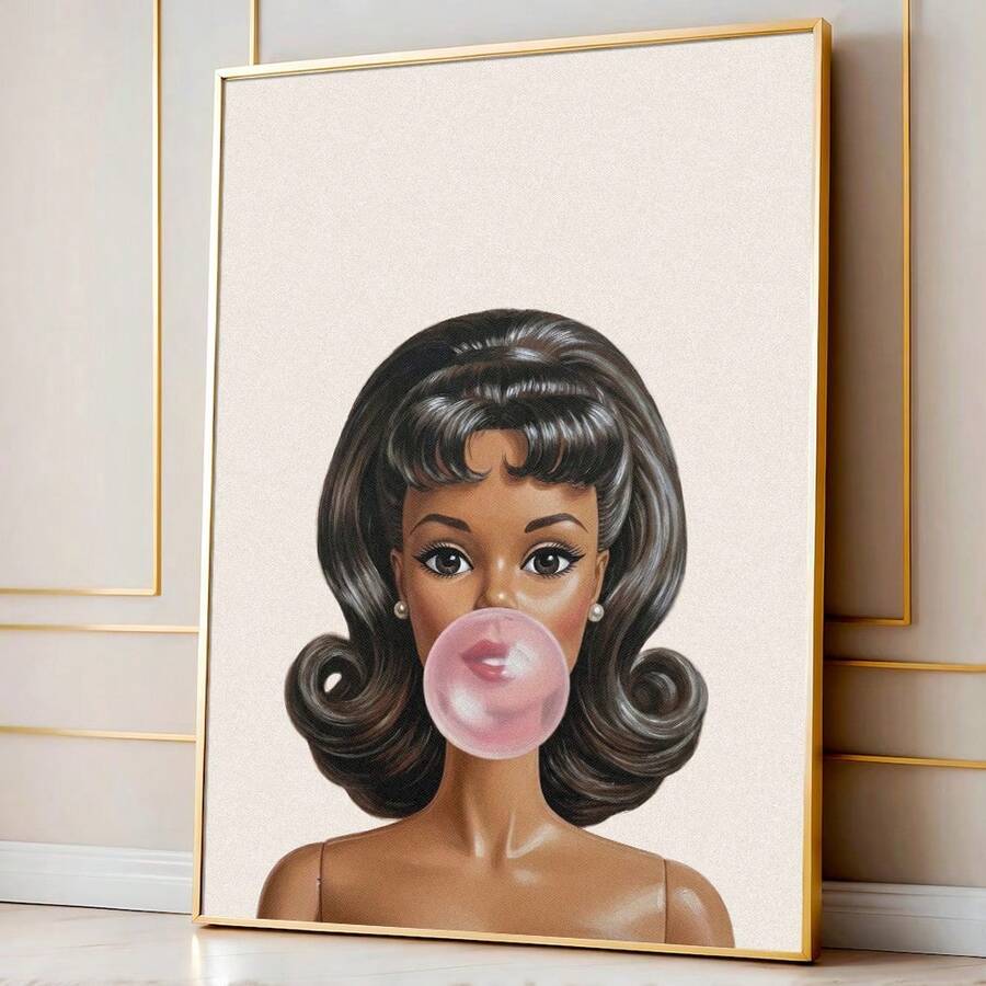 1pc Framed/Unframed Bubblegum Doll Chi Canvas Poster Pop Fashion Preppy Wall Art Print Girly Room Aesthetic Decor Minimalist Stylish Scroll Painting For Dorm,Living Room,Bedroom,Modern Home Decoration